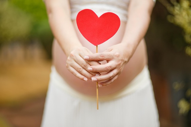 pregnant woman holding paper heart